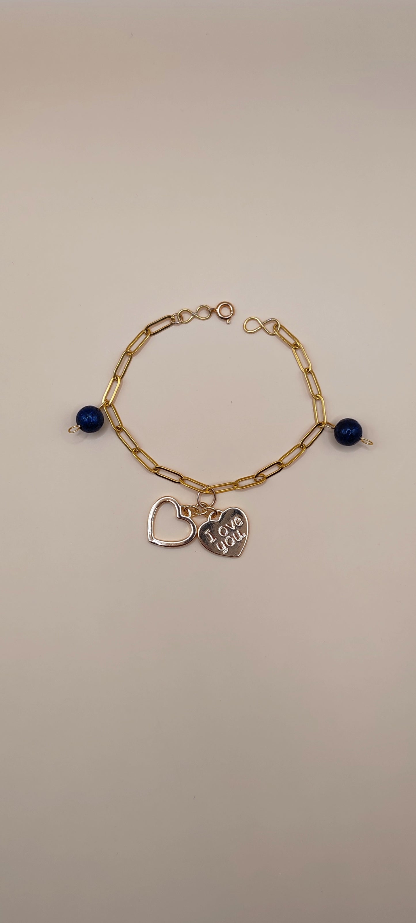 Pulsera Corazón & Lapislázuli – Chapa de Oro de 14k