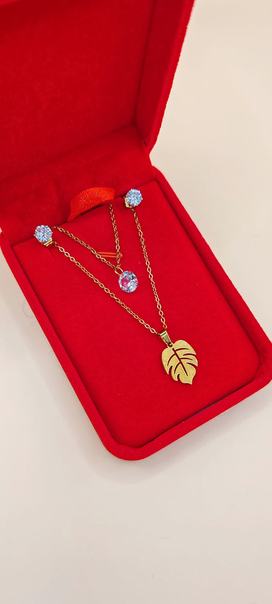 Set Doble Collar Hoja y Zirconia