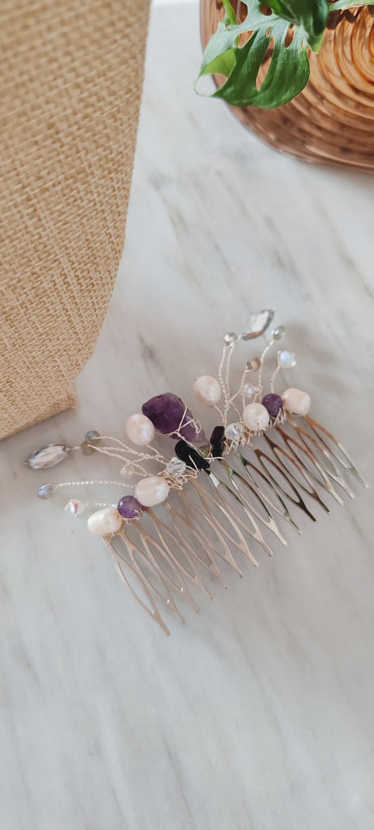 Peineta Amatista Bruta – Perlas & Cristales