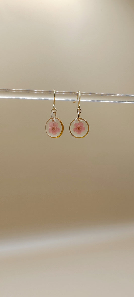 Aretes Flor No Me Olvides Rosa – Chapa de Oro