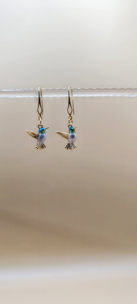 Aretes Colibrí Artesanales – Chapa de Oro 14k