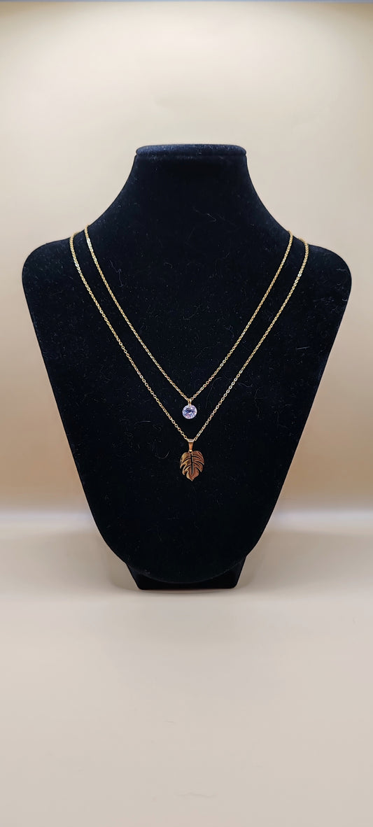 Set Doble Collar Hoja y Zirconia