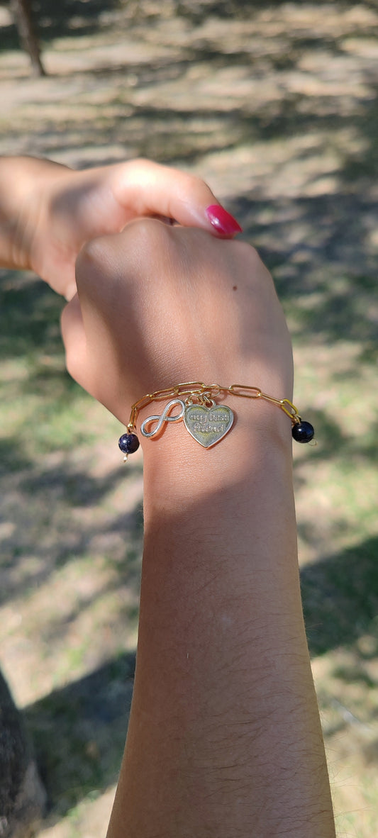 Pulsera con Dijes de Infinito y Corazón – Chapa de Oro 14K