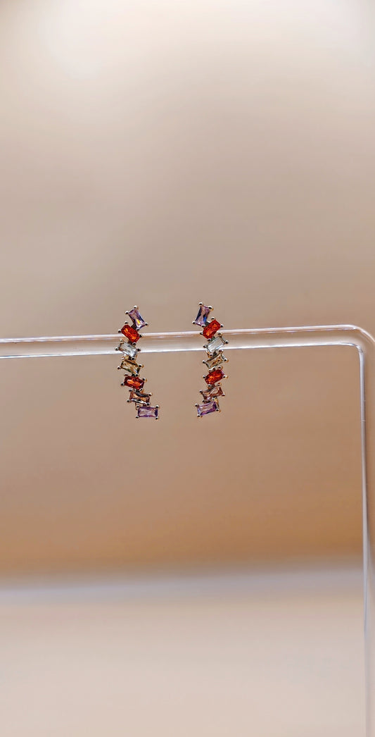 Aretes Curvos Multicolor con Zirconias – Acero Inoxidable