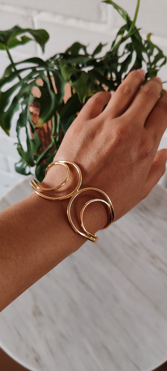 Brazalete Luna Doble - Chapa de oro 14k