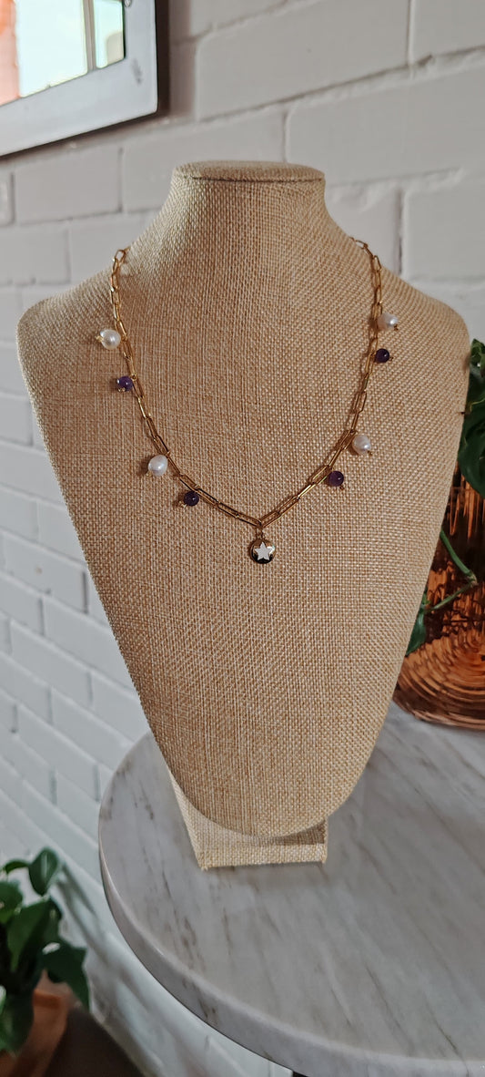 Collar Estrella Amatista & Perla
